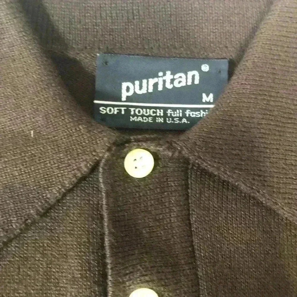 Puritan Vintage Mens Grandpa Brown Cream Long Sleeve Polo Sweater Sz Medium NWT - Picture 6 of 11